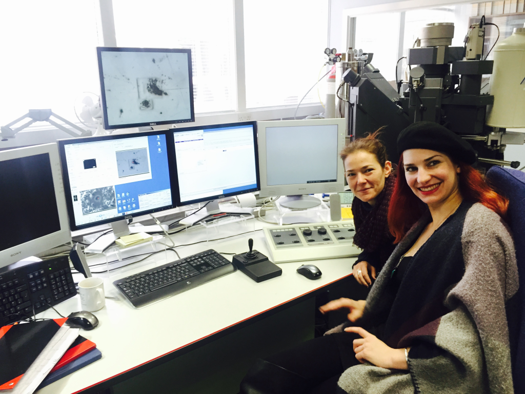 Eliza Cook and Sarah Berben analysing ice core samples by EPMA at Edinburgh.